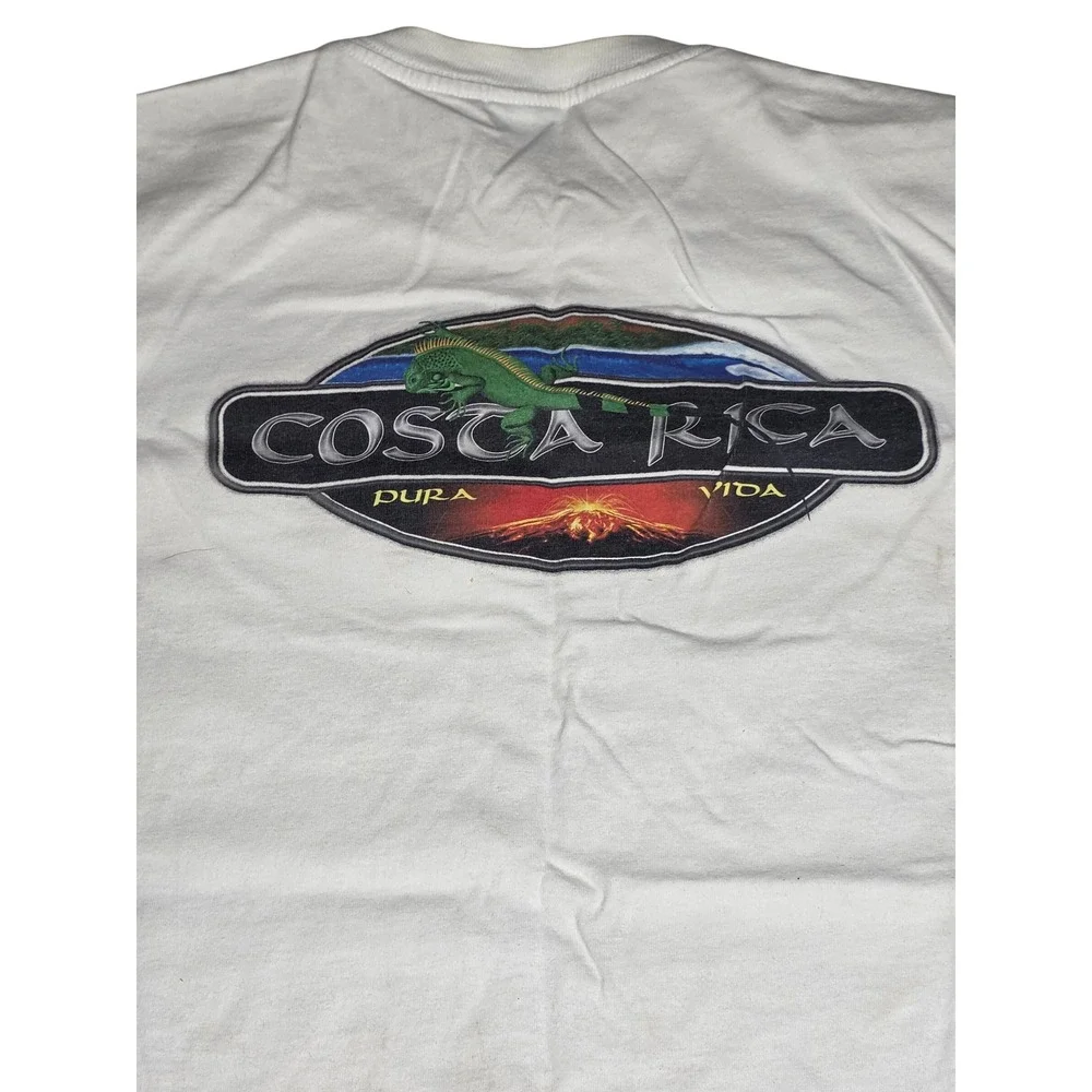 Vintage‎ Planeta Vida Costa Rica Pura Vida Iguana Graphic T-Shirt Mens XL White